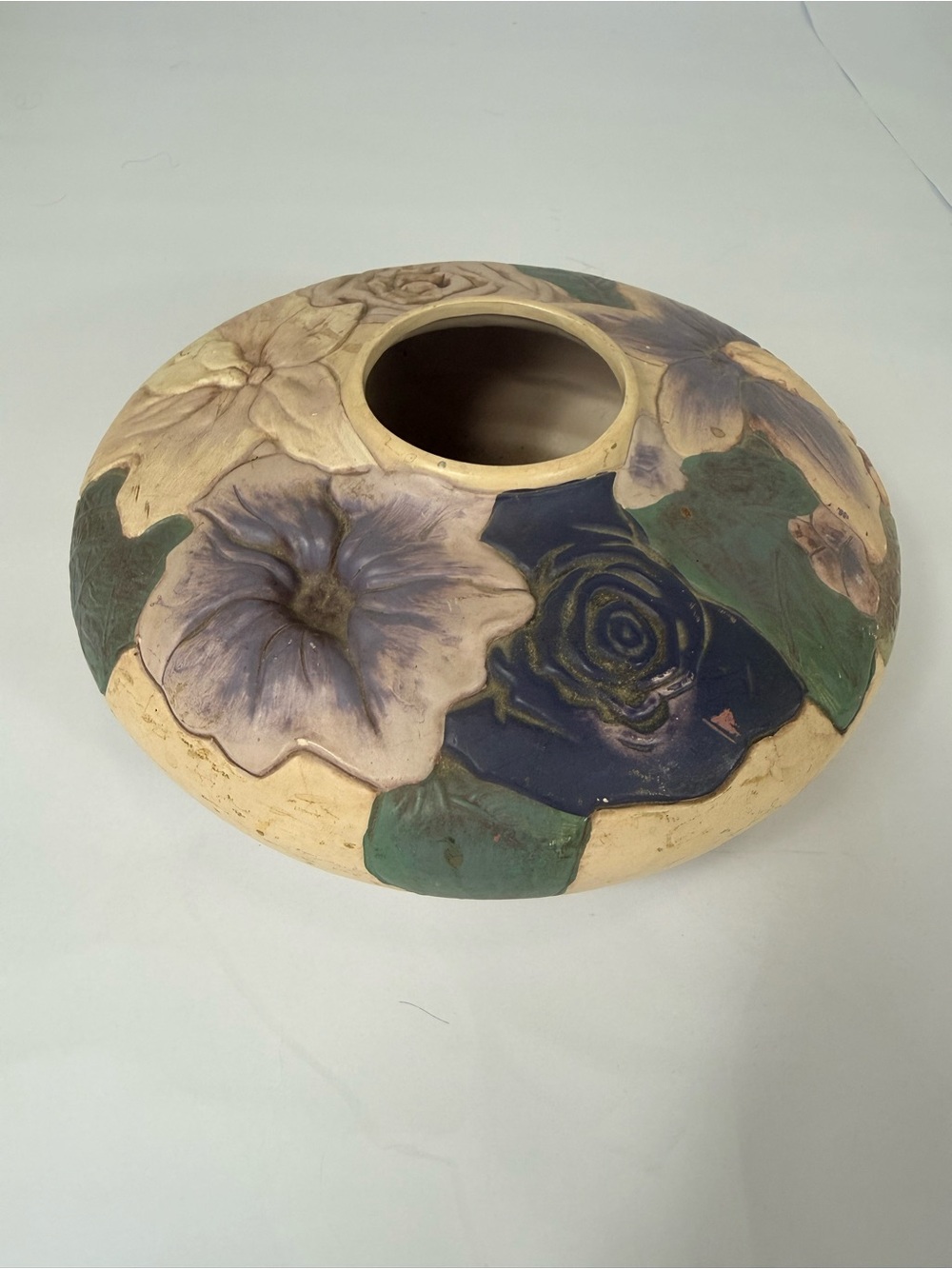 Vintage Hand Painted Handcrafted Purple Cream Floral Vase Homemakers Idea Co